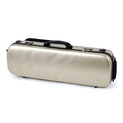 HQ Oblong Viola Case Polycarbonate Champagne with Blanket and Accessory Pouch, Adjustable Neck Support, 4 Bow Holders, Lightweight, External Music Bag