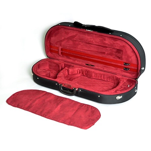 HQ Lightweight Half Moon Viola Case Black/Wine 16-16.5in with Music Pocket and Adjustable Foam Pad