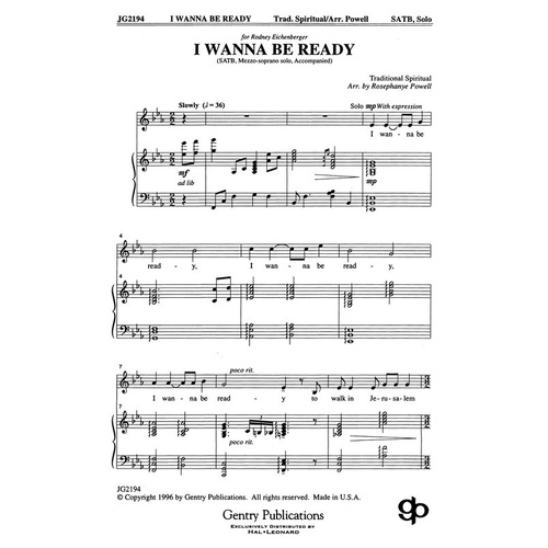 I Wanna Be Ready SATB W/ Mezzo Solo (Octavo)