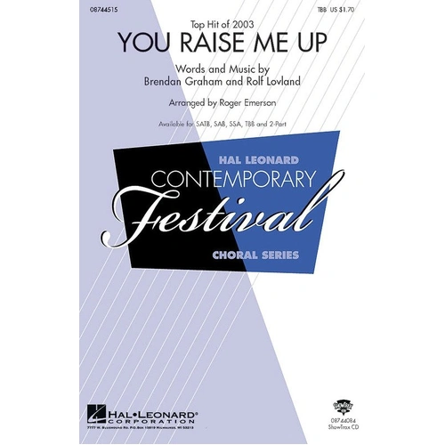 You Raise Me Up TBB Choral Sheet Music by Hal Leonard, 8 Pages, Performance Time: Approx. 4:45
