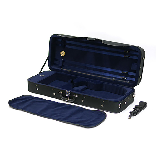 Oblong Viola Case TG Hill-Style Black/Blue 15 Inch with Blanket, Bow Holders, and Music Pocket