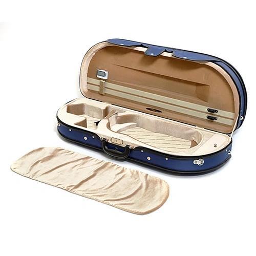 HQ Half Moon Viola Case Lightweight Deluxe Blue/Tan 16 Inch with Hygrometer, Blanket, Bow Holders, Music Pocket, Lockable Latch