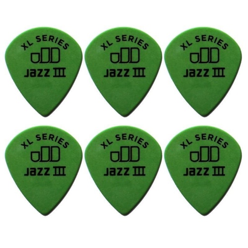 6 x Jim Dunlop Tortex Jazz 3 XL Green .88mm Guitar Picks III 498R