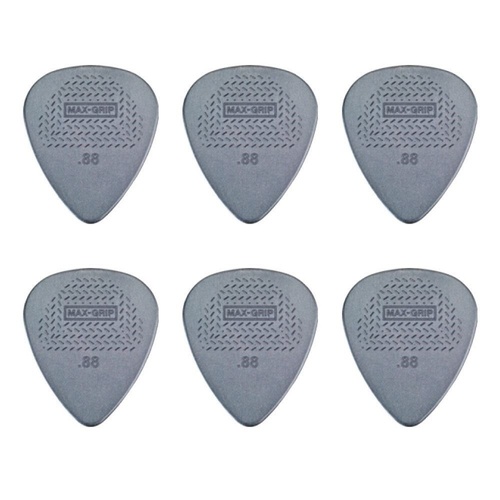 6 x Dunlop Max Grip Nylon 0.88mm Gauge Grey Guitar Picks 499R