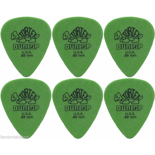 6 x Jim Dunlop Tortex Standard .88MM Gauge Guitar Picks Plectrums, Green