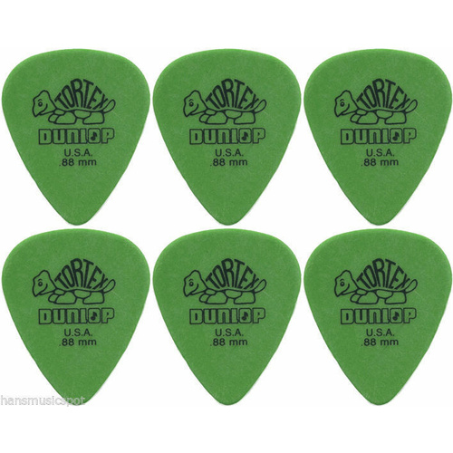6 x Jim Dunlop Tortex Standard .88MM Gauge Guitar Picks Plectrums, Green