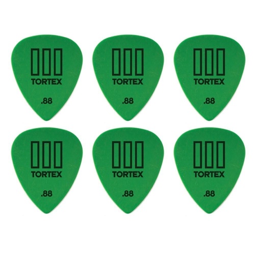 6 x Jim Dunlop Tortex TIII Green .88mm Guitar Picks T3 USA