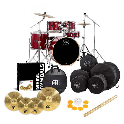 Mapex Venus Deluxe Bundle with Hardware, Cymbals & Bags - Crimson Red Sparkle