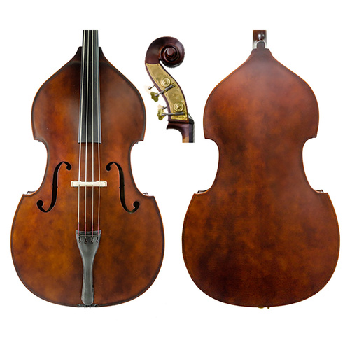 Enrico Solid Top 3/4 Bass Outfit - Student Plus with Padded Bag, FPS Brazilwood Bow, Ebony Fingerboard, Satin Dark Red/Brown Finish