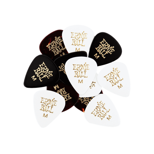 Ernie Ball 12-Piece Medium Assorted Color Cellulose Guitar Picks Bag, 0.72mm Size