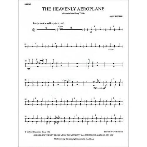 Heavenly Aeroplane Drum Part (POD) by John Rutter