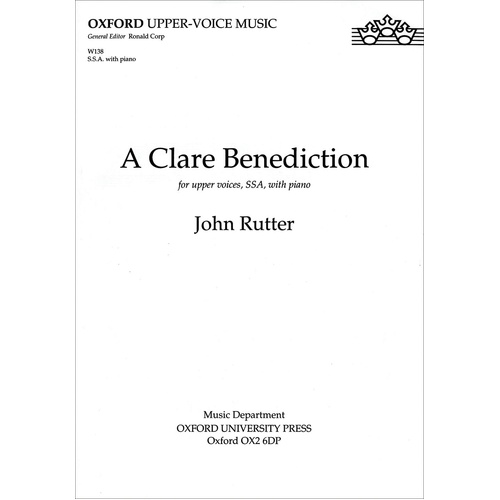 Clare Benediction SSA/Org Choral Sheet Music