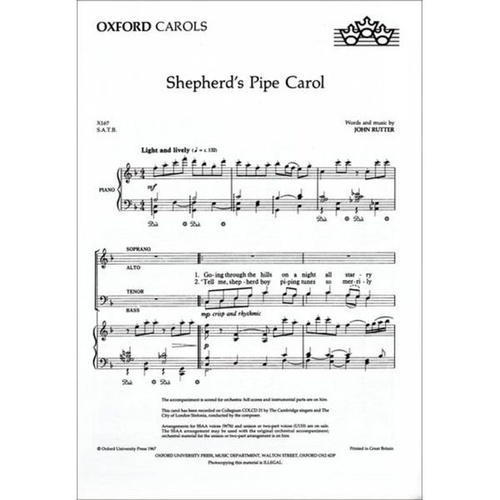 Shepherd's Pipe Carol SATB Choral Score by John Rutter