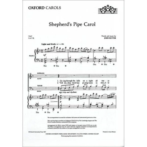 Shepherd's Pipe Carol SATB Choral Score by John Rutter, 12 Pages, Oxford University Press