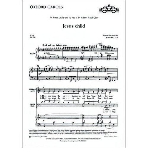Jesus Child SATB Choral Score by John Rutter, Oxford University Press, 16 Pages