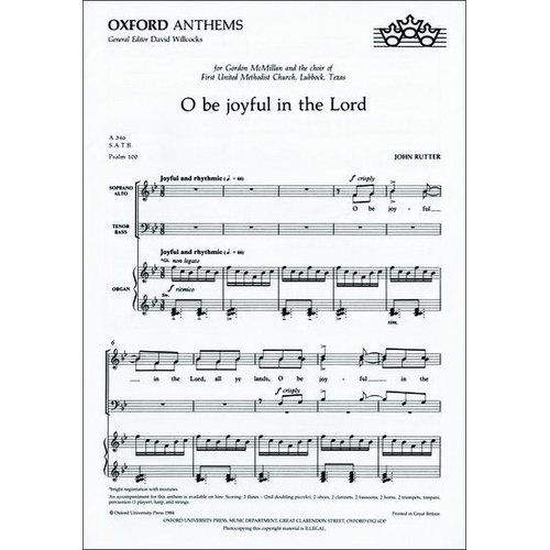 O Be Joyful in the Lord SATB Choral Score by John Rutter