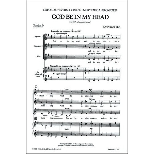 God Be in My Head SSA Unaccompanied Choral Score by John Rutter