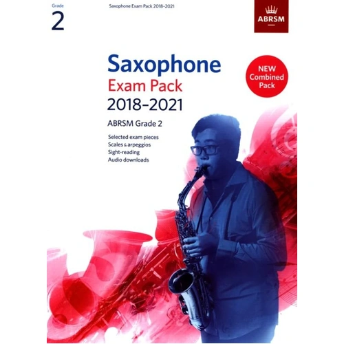 Saxophone Exam Pack 2018-2021 Grade 2 by ABRSM, 44 pages, includes exam pieces, scales, sight-reading, audio downloads.