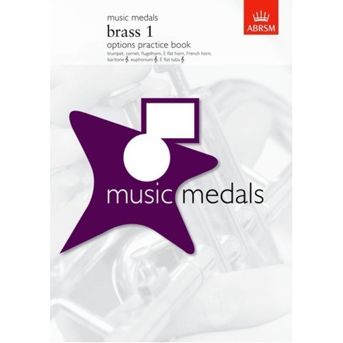 Music Medals Brass 1 Options Practice Book by ABRSM, 48 Pages, Baritone Trumpet Euphonium, Includes Practice Tests and Descriptions