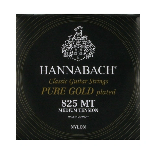 Hannabach 825MT Pure Gold Classical Guitar String Set - Medium Tension, 24K Gold-Plated Basses, Nylon Trebles, Long Lifetime