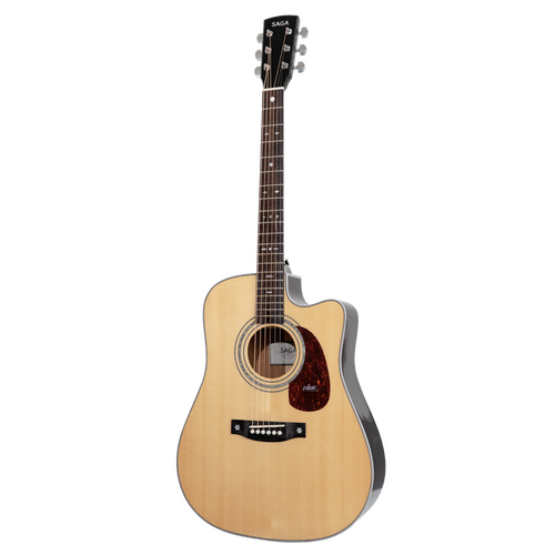 Saga A1DCE-PRO All Solid Spruce Sapele Acoustic-Electric Guitar with Fishman Pickup and Hard Case
