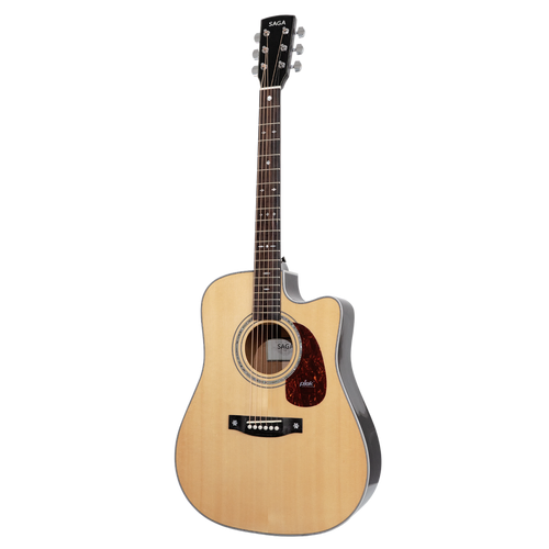 Saga A1DCE-PRO Solid Spruce Sapele Acoustic-Electric Guitar with Fishman Pickup System and High-End Brown Case