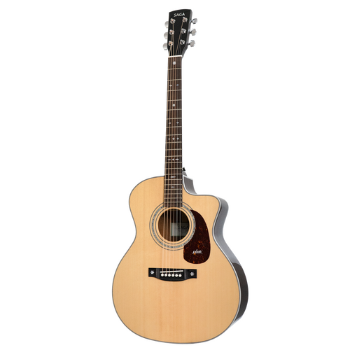 Saga A1GCE All Solid Spruce Sapele Acoustic-Electric Guitar with Fishman Pickup System and High-End Brown Case