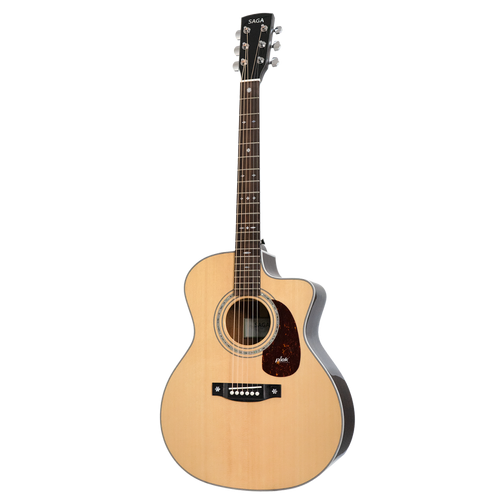 Saga A1GCE All Solid Spruce Sapele Acoustic-Electric Guitar with Fishman Pickup System and High-End Brown Case