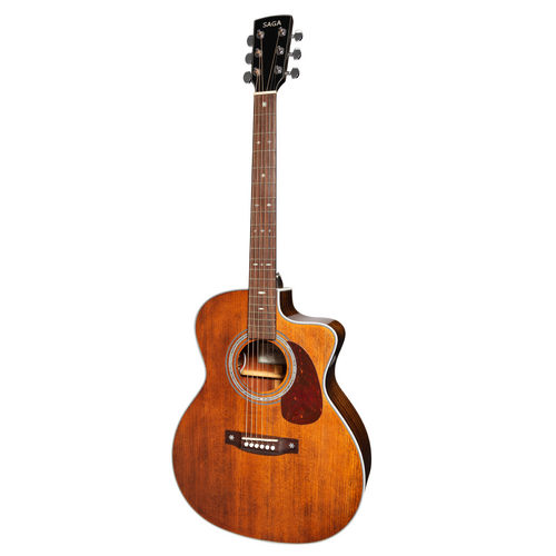 Saga A1GCE All Solid Spruce Sapele Acoustic-Electric Guitar with Fishman S-2 Pickup System and High-End Brown Case