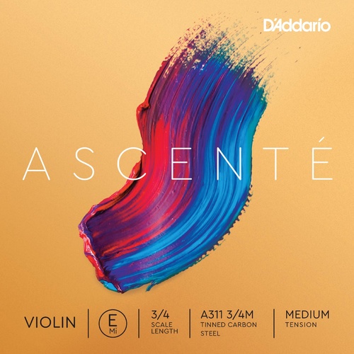 D'Addario Ascente Violin E String, 3/4 Scale, Medium Tension
