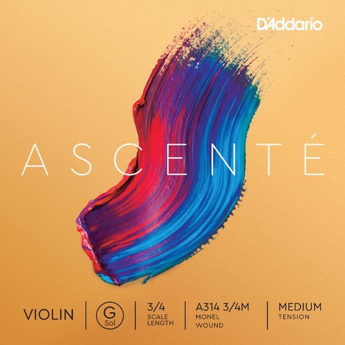 D'Addario Ascente Violin G String, 3/4 Scale, Medium Tension