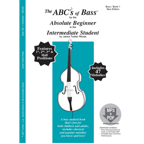The ABC's of Bass for Beginners to Intermediate Students Book 1 - Double Bass with MP3 & PDF Download by Tucker Rhoda Fischer ABC25X