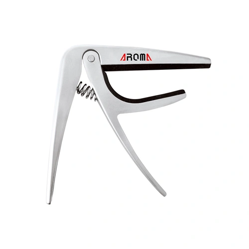 Aroma AC02 Silver Classical Guitar Capo - High Quality Metal, Steel Spring, Silicone Cushion, Dimensions 85x85x10mm, Weight 81g