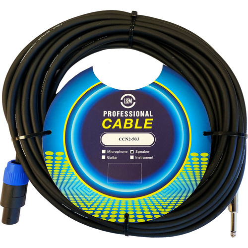 Leem 50ft Speaker Cable with Speakon Female Connector and 1/4" Straight TS, 12 AWG