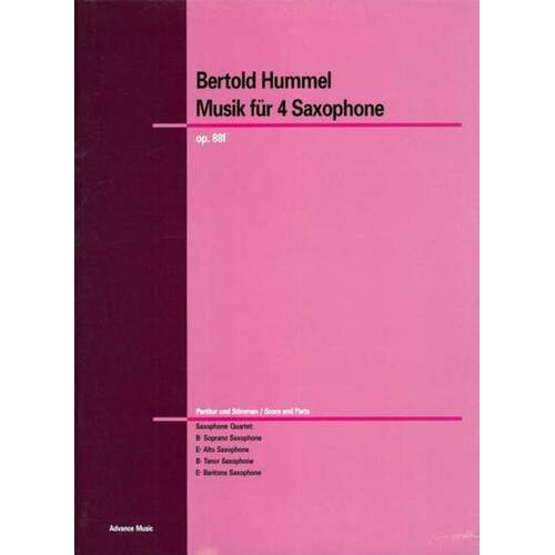 Music For 4 Saxophones SATB Or Aatb Saxes Score/Parts