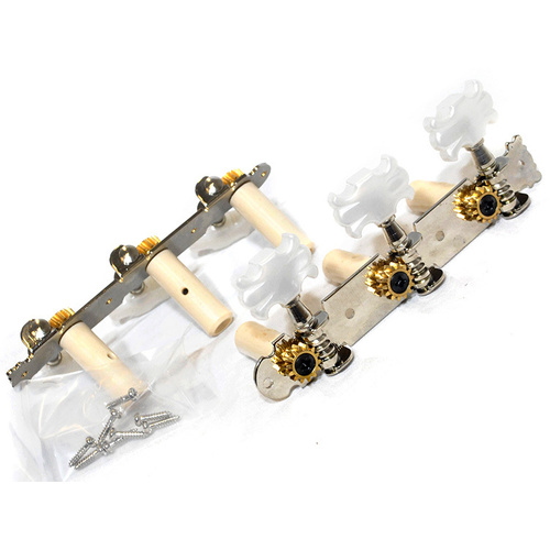 Maxtone Classical Guitar Tuning Machines on Plate Nickel Finish 3+3 with White Buttons