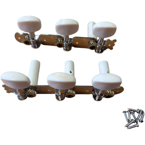 Maxtone Classical Guitar Tuning Machines Nickel Finish 3+3 with Oval White Buttons