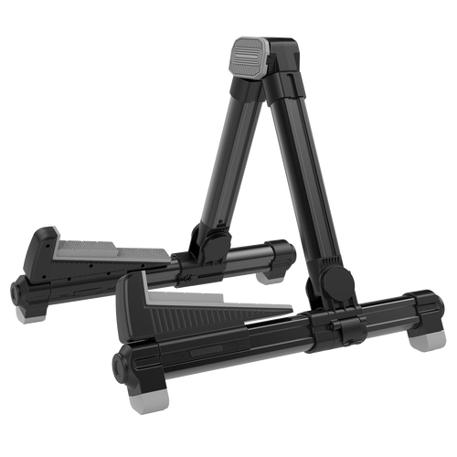 Aroma AGS08 Black Folding Guitar Stand - Lightweight Aluminium with Silicone Pads, Fits Acoustic, Electric & Bass Guitars