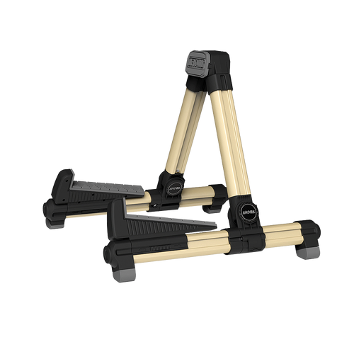 Aroma AGS08 Gold Folding Guitar Stand - Lightweight Aluminium, Universal Fit for Acoustic, Electric Guitars & Bass