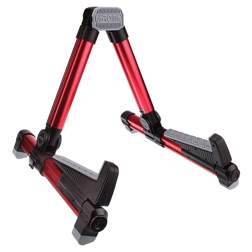 Aroma AGS08 Red Folding Guitar Stand, Lightweight Aluminium, Suits Acoustic & Electric Guitars, Compact Design, Eco-Friendly