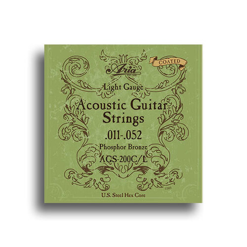 Aria Coated Phosphor Bronze Light Gauge Guitar String Set (11-52)