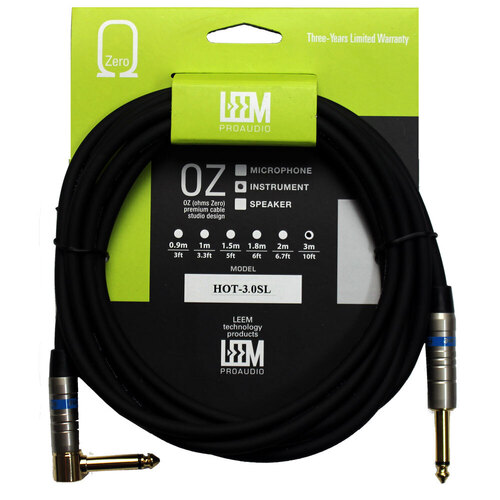 Leem 10ft Hotline Instrument Cable - 1/4" Straight & Right-Angled Plugs, Gold Plated, Braided Copper Shield
