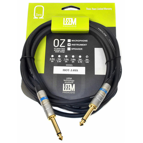 Leem 10ft Hotline Instrument Cable with 1/4" Straight Plugs and Gold Plated Connectors