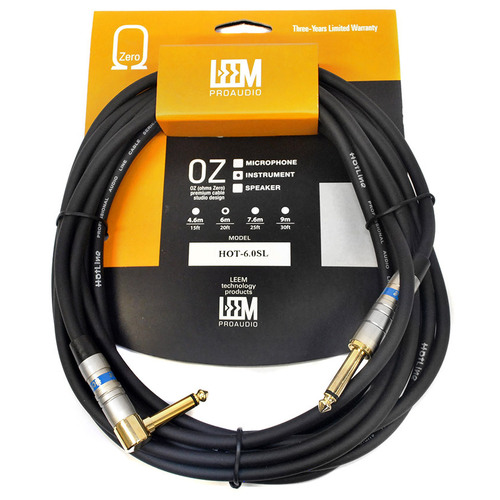 Leem 20ft Instrument Cable with 1/4" Straight and Right-Angled Plugs, Gold Plated, O.D 6.7mm, Braided Copper Shield