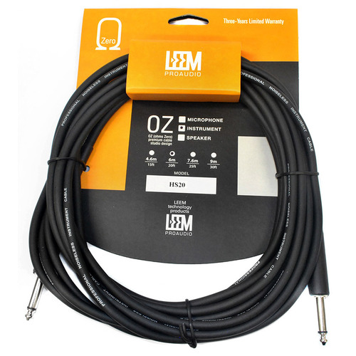 Leem 20ft Heatshrink Instrument Cable 1/4" Straight Plug to 1/4" Straight Plug