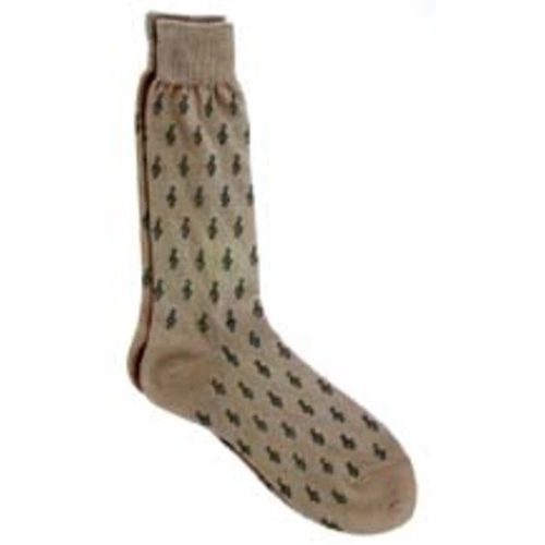 Mini G Clef Green on Khaki Mens Socks