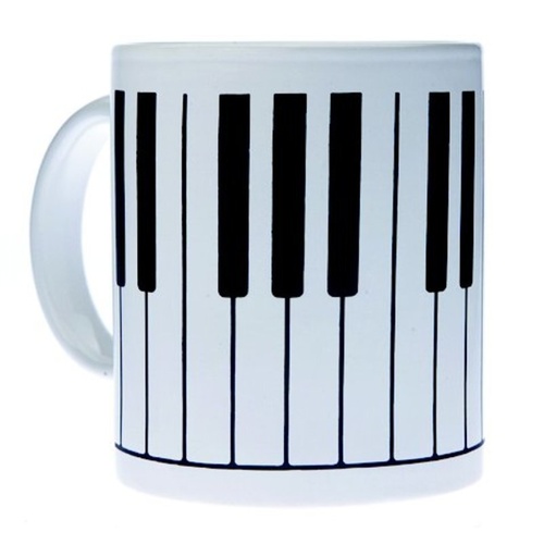 Large White Ceramic Mug with Music Keyboard Design