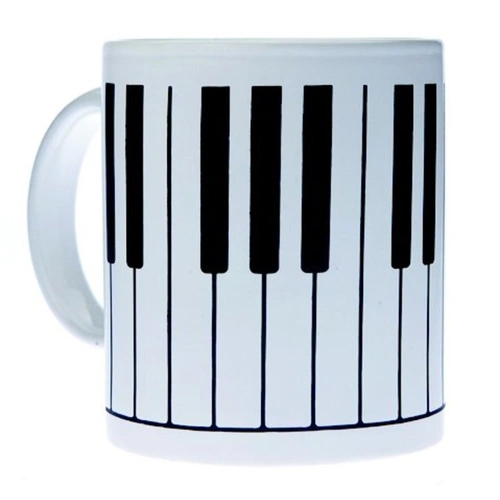 Large White Ceramic Mug with Music Keyboard Design