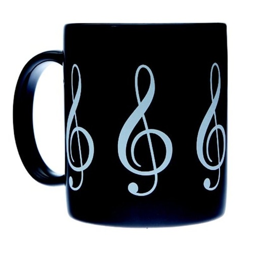 Ceramic Mug with Treble Clef Design - Black