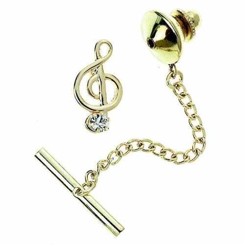Tie Tack G Clef 18Kt Gold Ep W/Austrian Crystal